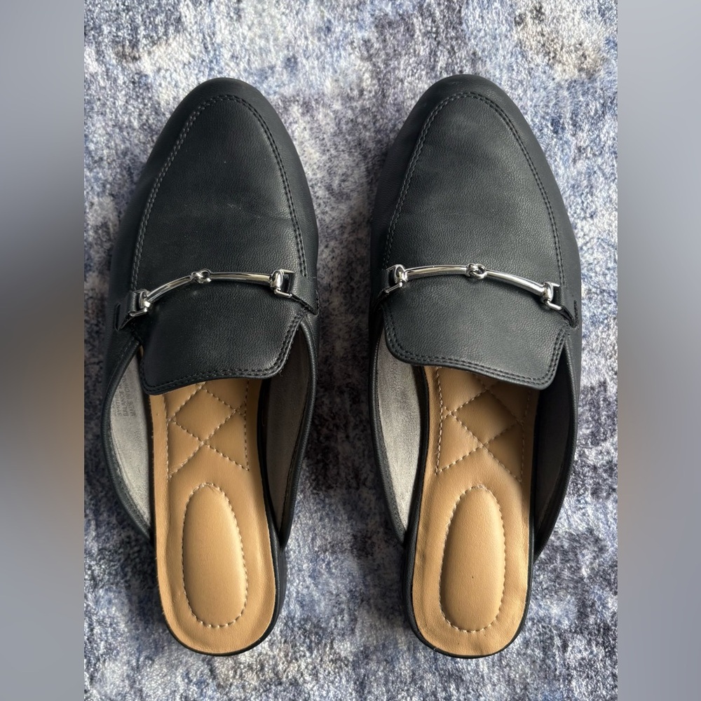 Rachel Zoe Black Slip-On Mules with Silver Horsebit